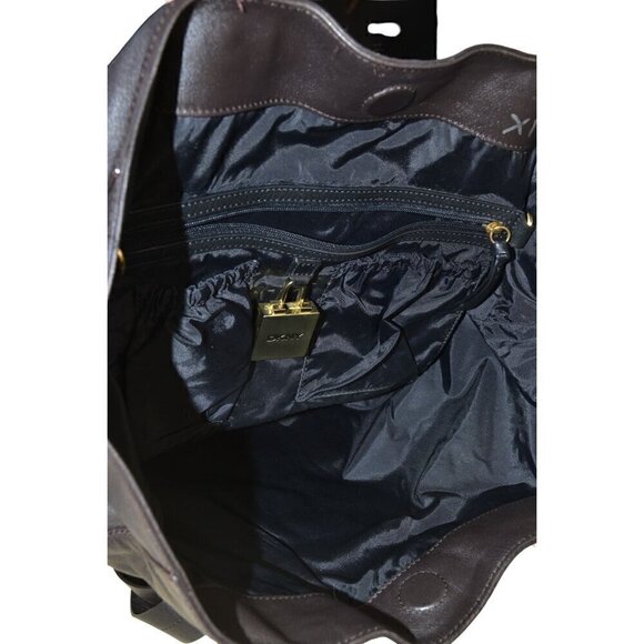 DKNY Large Black/Brown Leather Tote Bag W/Side Pockets/Adjustable Straps- LT3099 - Picture 10 of 12